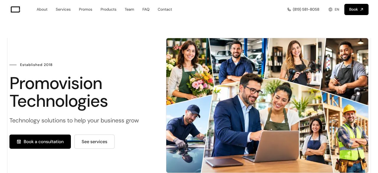 The top of Promovision Technologies's website