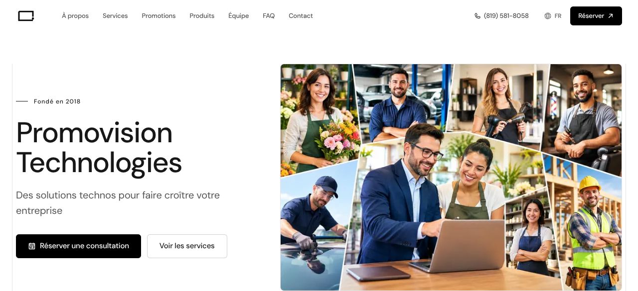 Le haut du site web de Promovision Technologies
